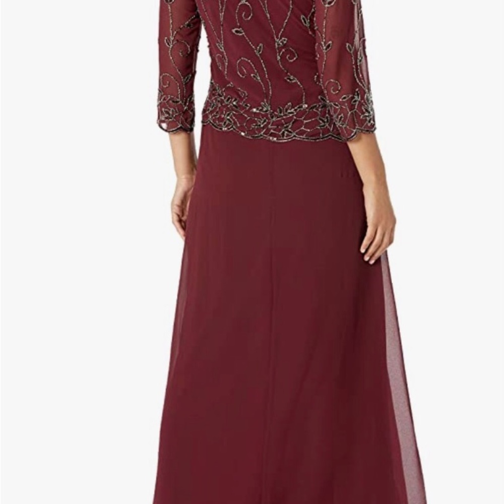 J Kara Women’s Beaded Scallop Bodice Asymmetrical Gown